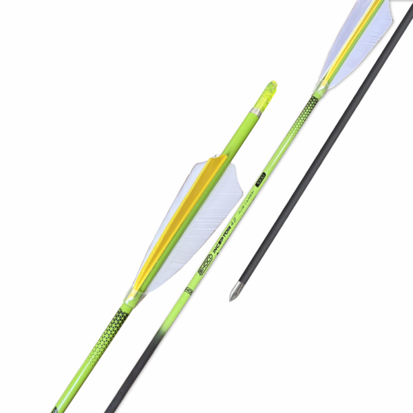 Shocq Fletched Arrow Inceptor 4.2 with feathers-point installed Green Orange and White